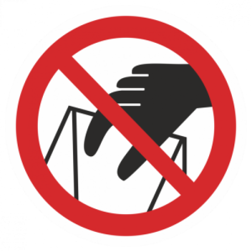 Знак P33 Запрещается брать руками. Сыпучая масса (непрочная упаковка) на самоклеящейся фотолюминесцентной плёнке, 200х200 НПО ПУЛЬС