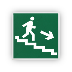 Знак E13 Направление к эвакуационному выходу по лестнице вниз (направо) на самоклеящейся не светящейся плёнке, 200х200 НПО ПУЛЬС